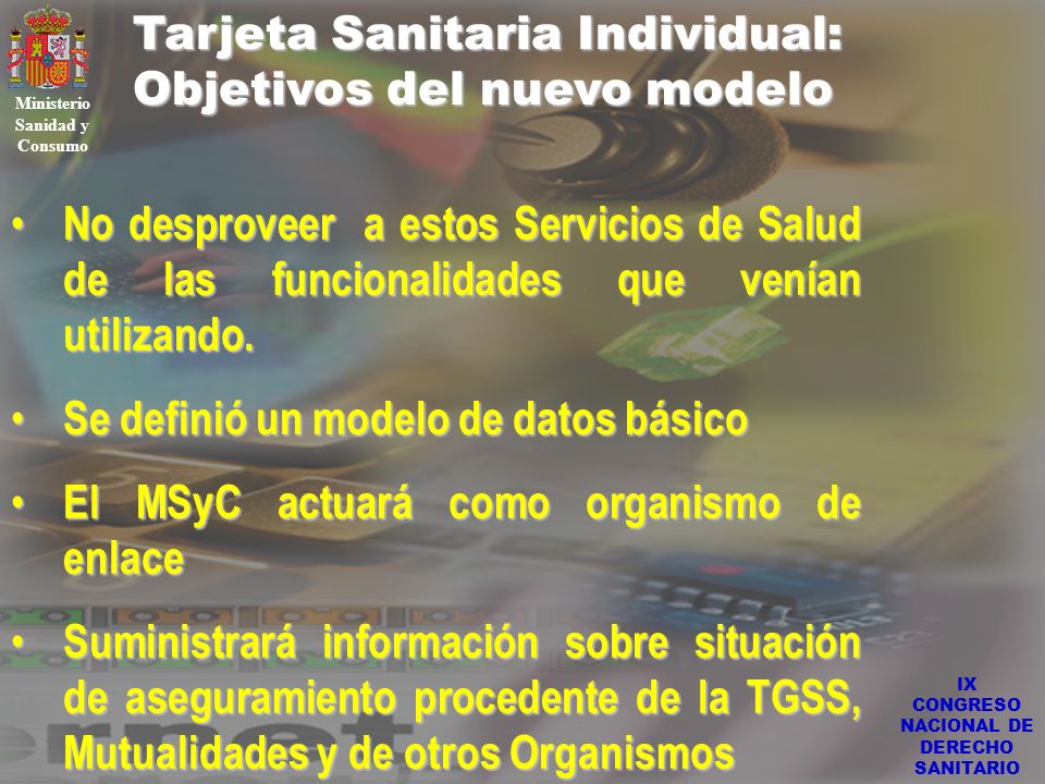 Ministerio Sanidad y Consumo IX CONGRESO NACIONAL DE DERECHO SANITARIO