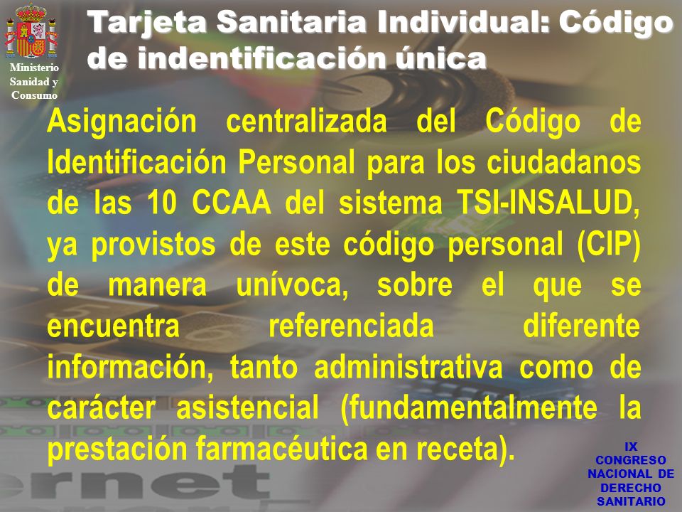 Ministerio Sanidad y Consumo IX CONGRESO NACIONAL DE DERECHO SANITARIO