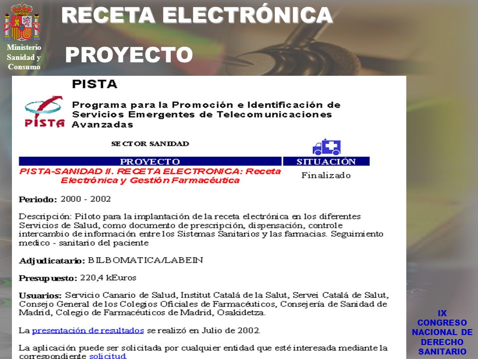 Ministerio Sanidad y Consumo IX CONGRESO NACIONAL DE DERECHO SANITARIO