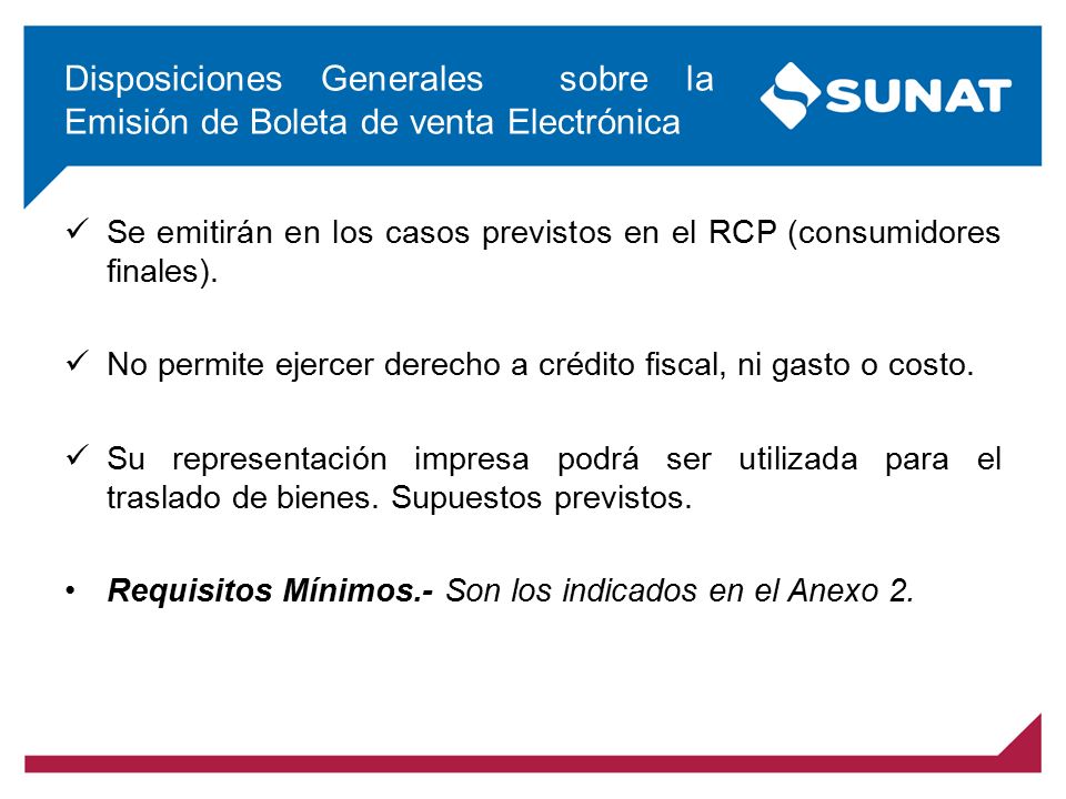 Disposiciones Generales sobre la Emisión de Boleta de venta Electrónica