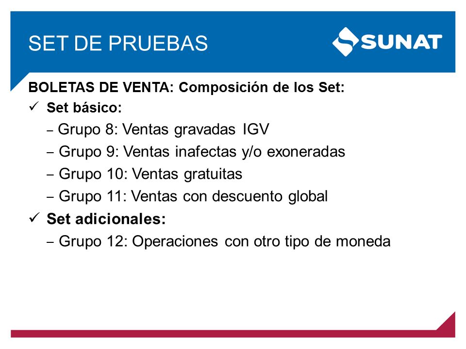 SET DE PRUEBAS ‒ Grupo 9: Ventas inafectas y/o exoneradas