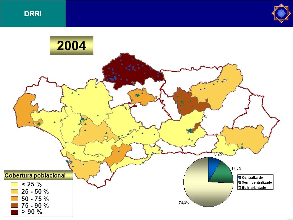 2004 < 25 % % % % > 90 % Cobertura poblacional
