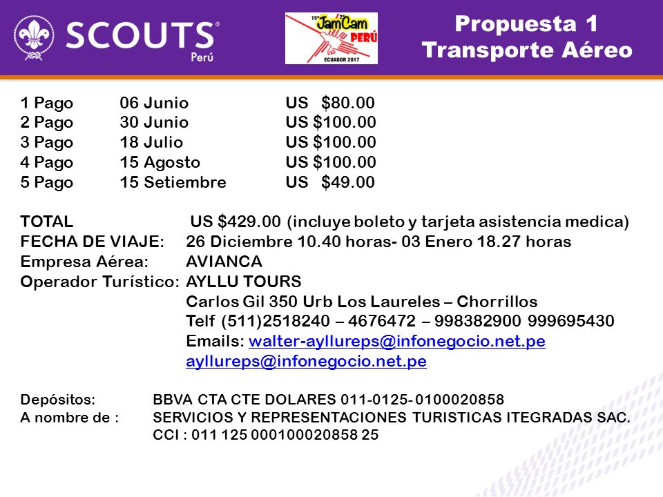 Propuesta 1 Transporte Aéreo 1 Pago 06 Junio US $80.00