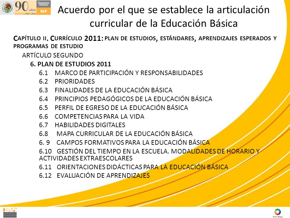 Acuerdo por el que se establece la articulación curricular de la Educación Básica