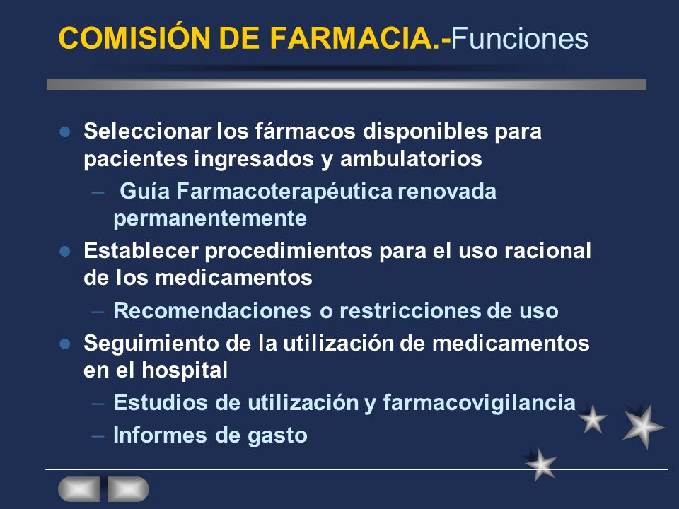 COMISIÓN DE FARMACIA.-Funciones
