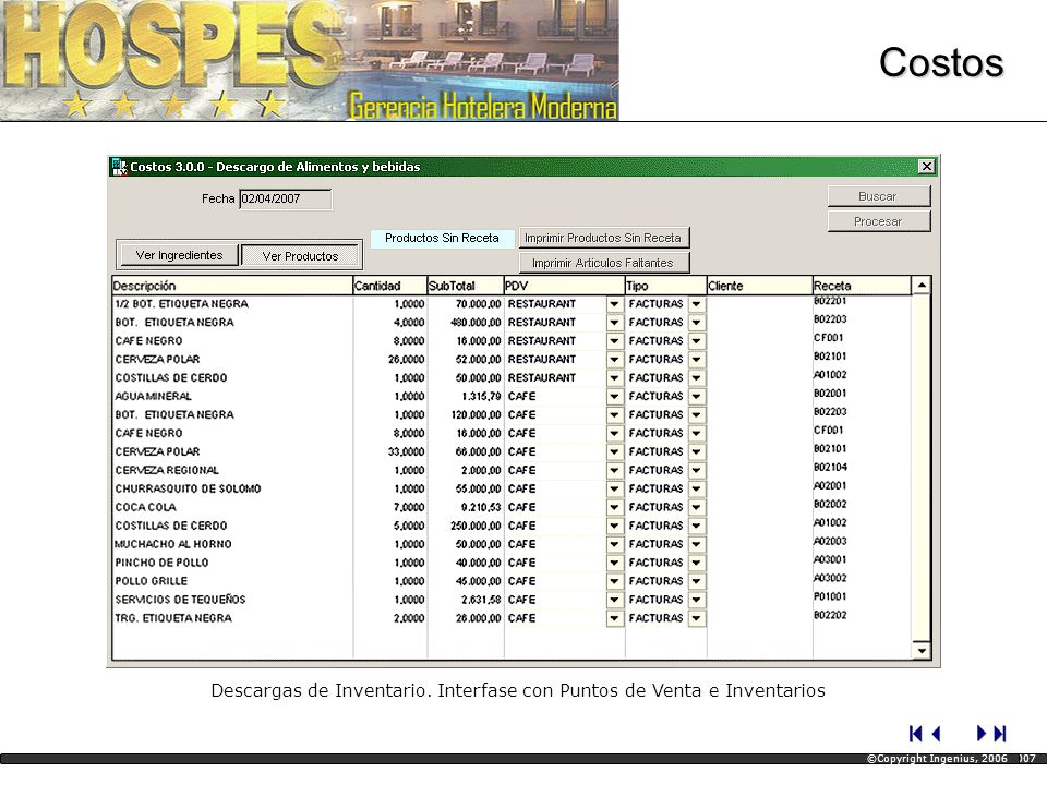 Descargas de Inventario. Interfase con Puntos de Venta e Inventarios