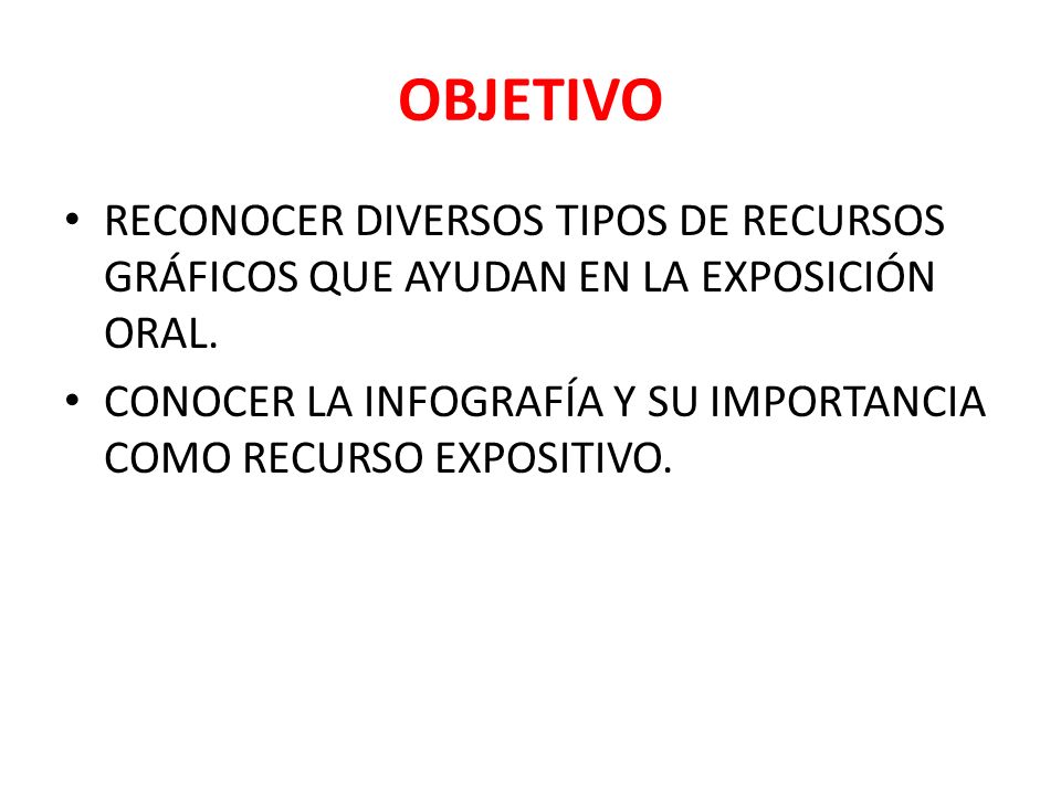 OBJETIVO RECONOCER DIVERSOS TIPOS DE RECURSOS GRÁFICOS QUE AYUDAN EN LA EXPOSICIÓN ORAL.