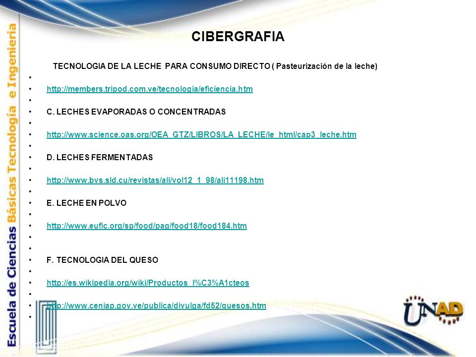 CIBERGRAFIA TECNOLOGIA DE LA LECHE PARA CONSUMO DIRECTO ( Pasteurización de la leche)