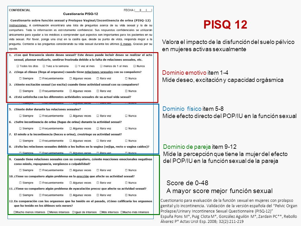 PISQ 12 Score de 0-48 A mayor score mejor función sexual