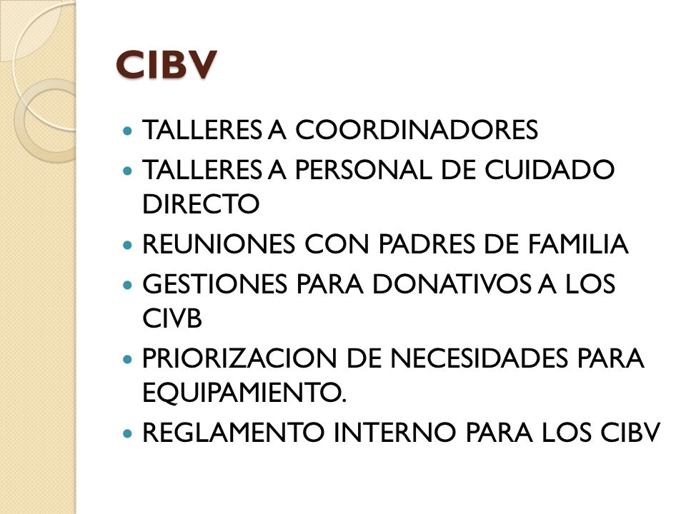 CIBV TALLERES A COORDINADORES TALLERES A PERSONAL DE CUIDADO DIRECTO