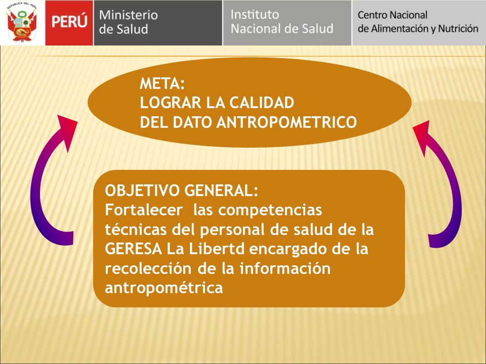 META: LOGRAR LA CALIDAD. DEL DATO ANTROPOMETRICO. OBJETIVO GENERAL: Fortalecer las competencias.