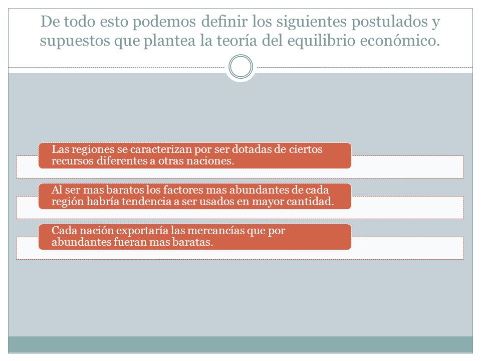 De todo esto podemos definir los siguientes postulados y supuestos que plantea la teoría del equilibrio económico.