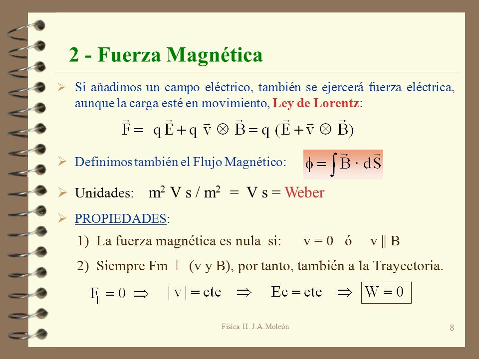 2 - Fuerza Magnética Unidades: m2 V s / m2 = V s = Weber