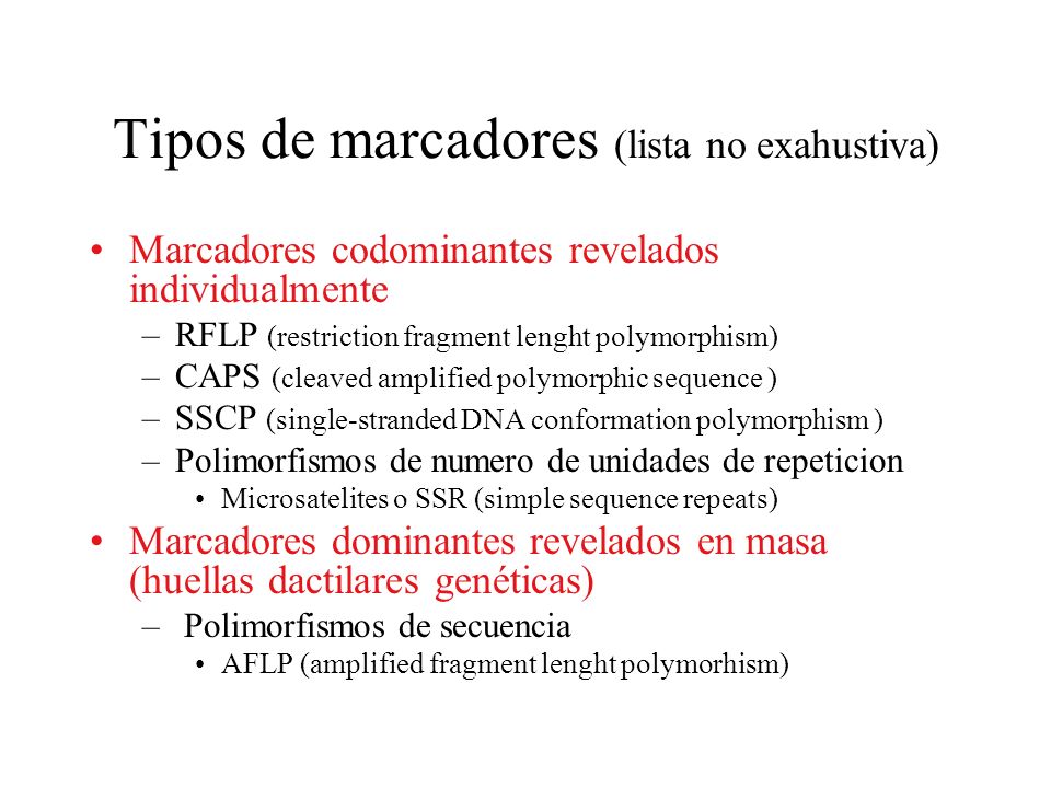 Tipos de marcadores (lista no exahustiva)