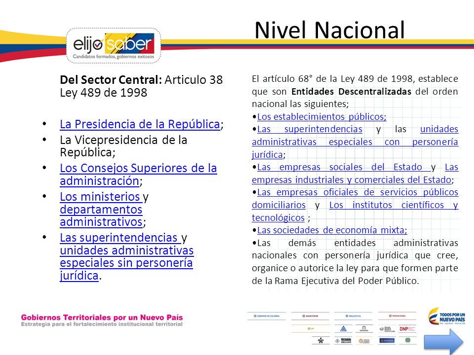 Nivel Nacional Del Sector Central: Articulo 38 Ley 489 de 1998