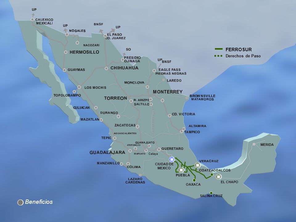 Beneficios FERROSUR Derechos de Paso MERIDA CIUDAD DE MEXICO EL CHAPO