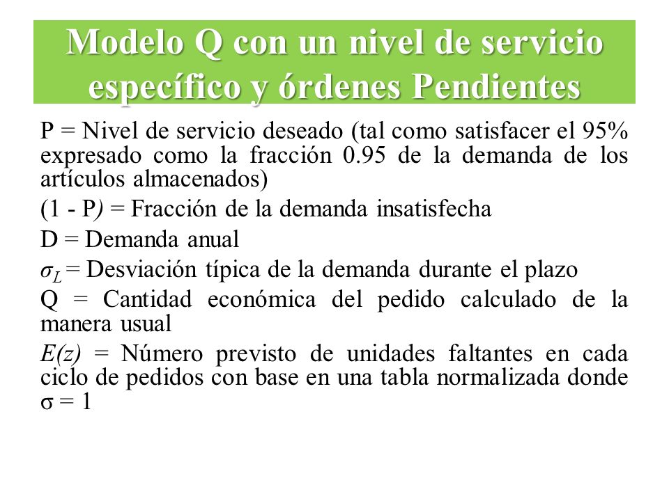 Modelo Q con un nivel de servicio específico y órdenes Pendientes
