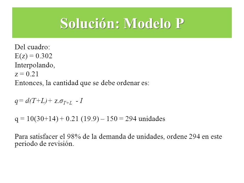 Solución: Modelo P Del cuadro: E(z) = Interpolando, z = 0.21