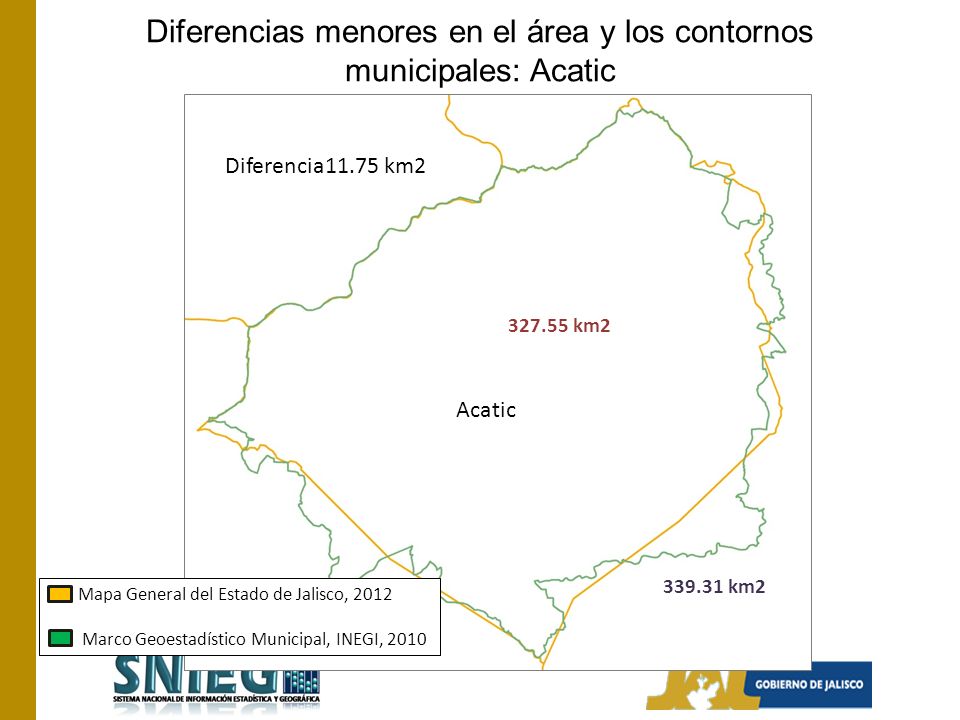 Diferencias menores en el área y los contornos municipales: Acatic