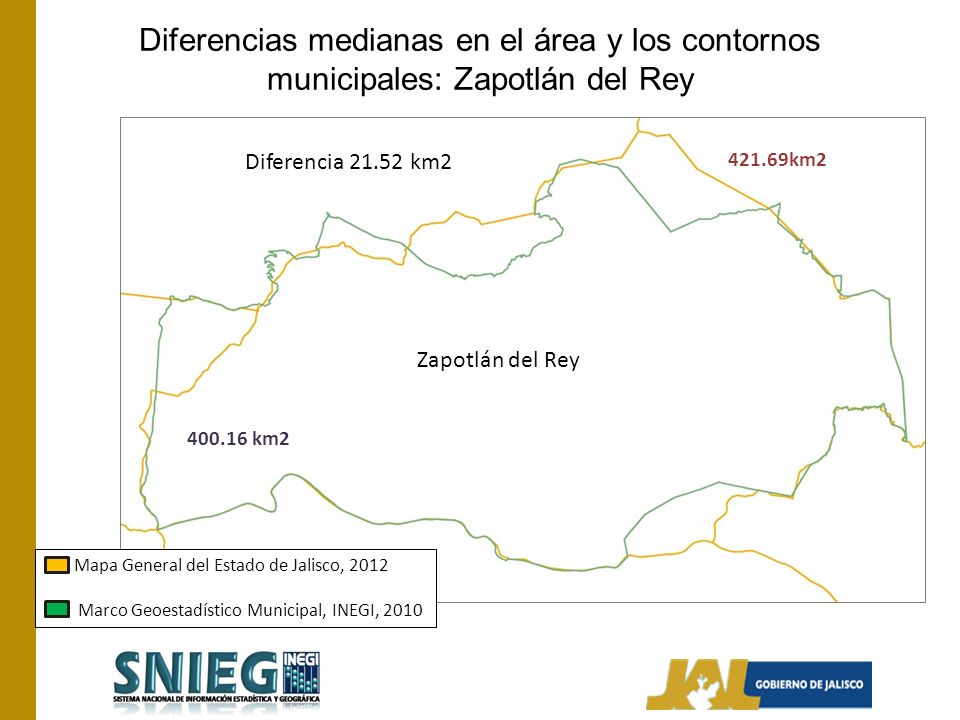 Diferencias medianas en el área y los contornos municipales: Zapotlán del Rey