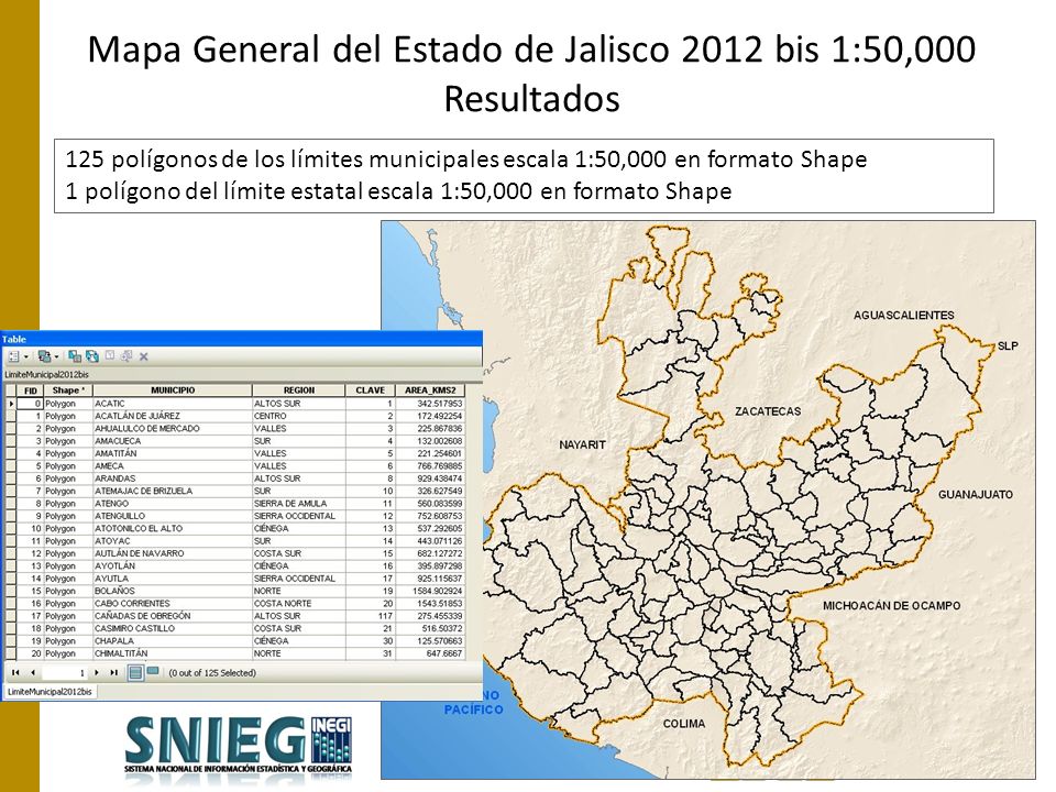 Mapa General del Estado de Jalisco 2012 bis 1:50,000 Resultados