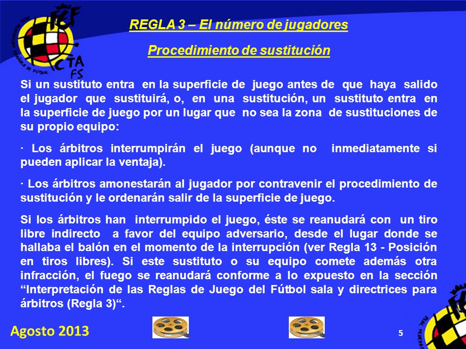 REGLA 3 – El número de jugadores Procedimiento de sustitución