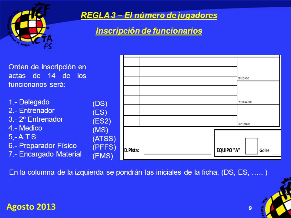 REGLA 3 – El número de jugadores Inscripción de funcionarios