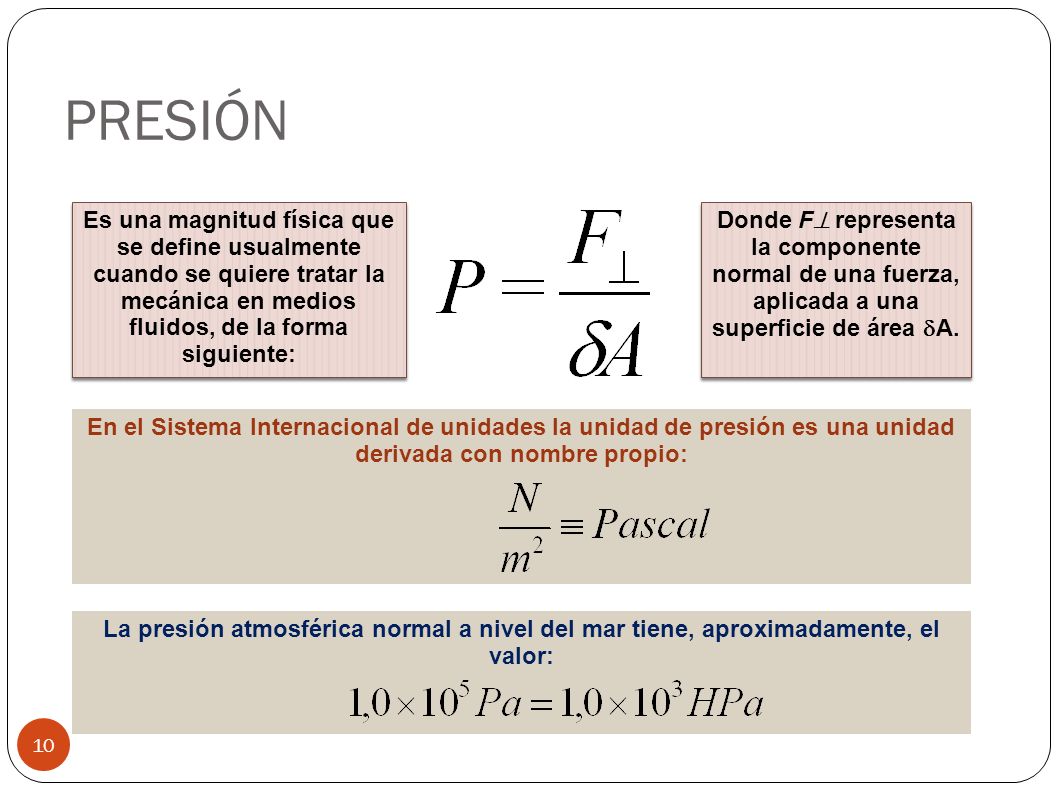 PRESIÓN Es una magnitud física que se define usualmente cuando se quiere tratar la mecánica en medios fluidos, de la forma siguiente: