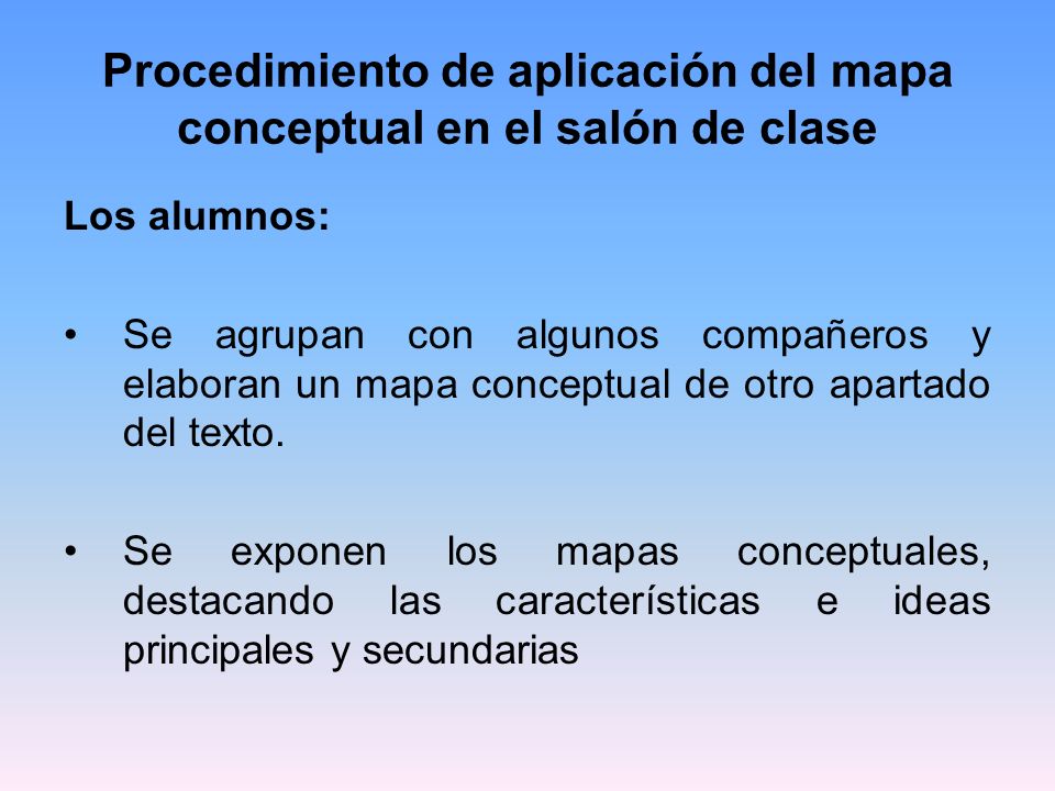Procedimiento de aplicación del mapa conceptual en el salón de clase