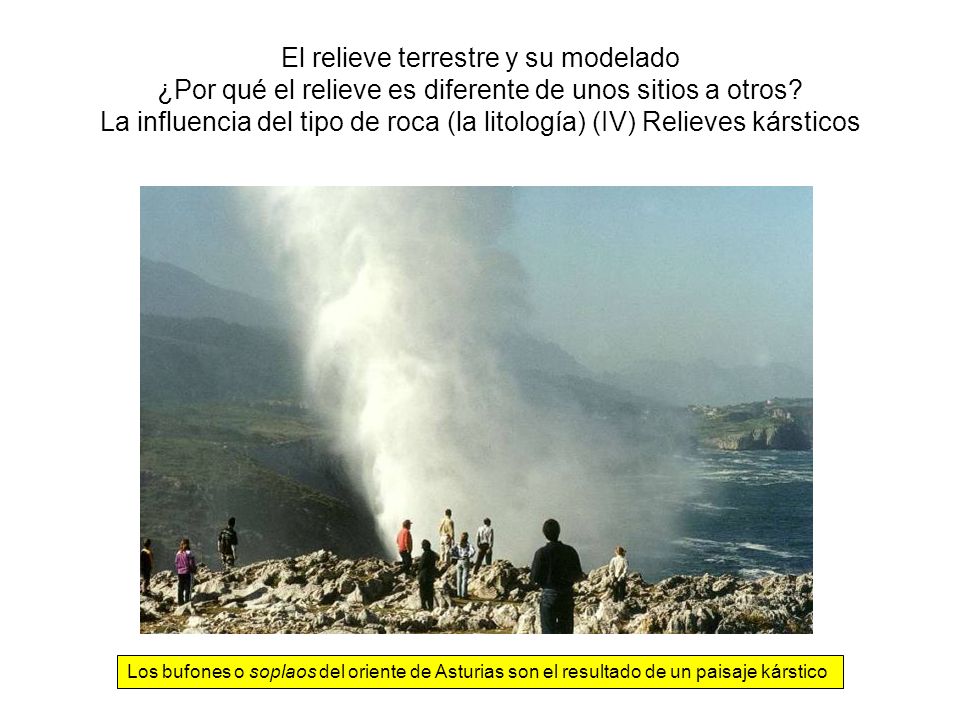 El relieve terrestre y su modelado ¿Por qué el relieve es diferente de unos sitios a otros La influencia del tipo de roca (la litología) (IV) Relieves kársticos