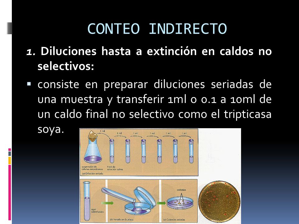 CONTEO INDIRECTO 1. Diluciones hasta a extinción en caldos no selectivos: