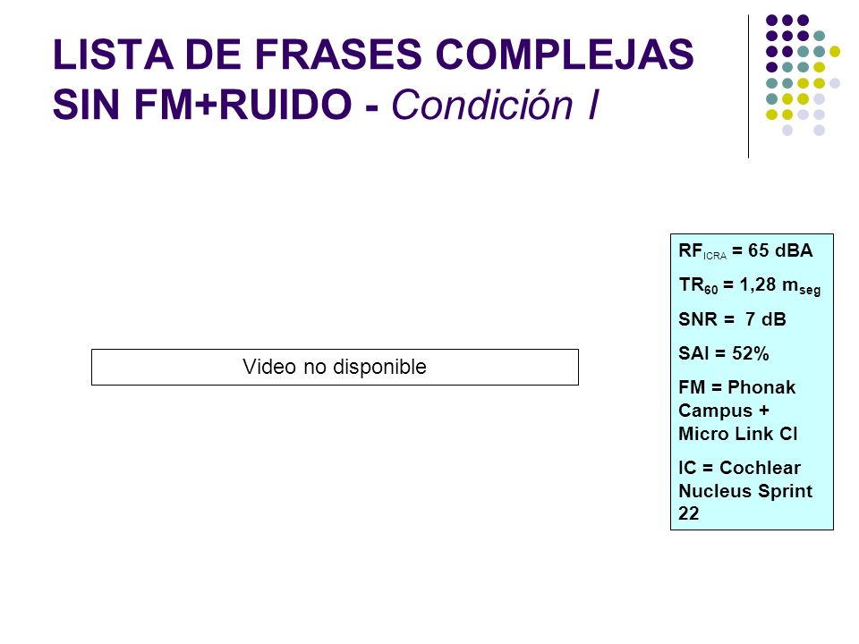LISTA DE FRASES COMPLEJAS SIN FM+RUIDO - Condición I