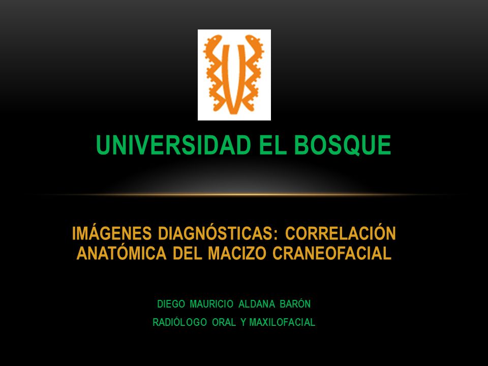 UNIVERSIDAD EL BOSQUE IMÁGENES DIAGNÓSTICAS: CORRELACIÓN ANATÓMICA DEL MACIZO CRANEOFACIAL. DIEGO MAURICIO ALDANA BARÓN.
