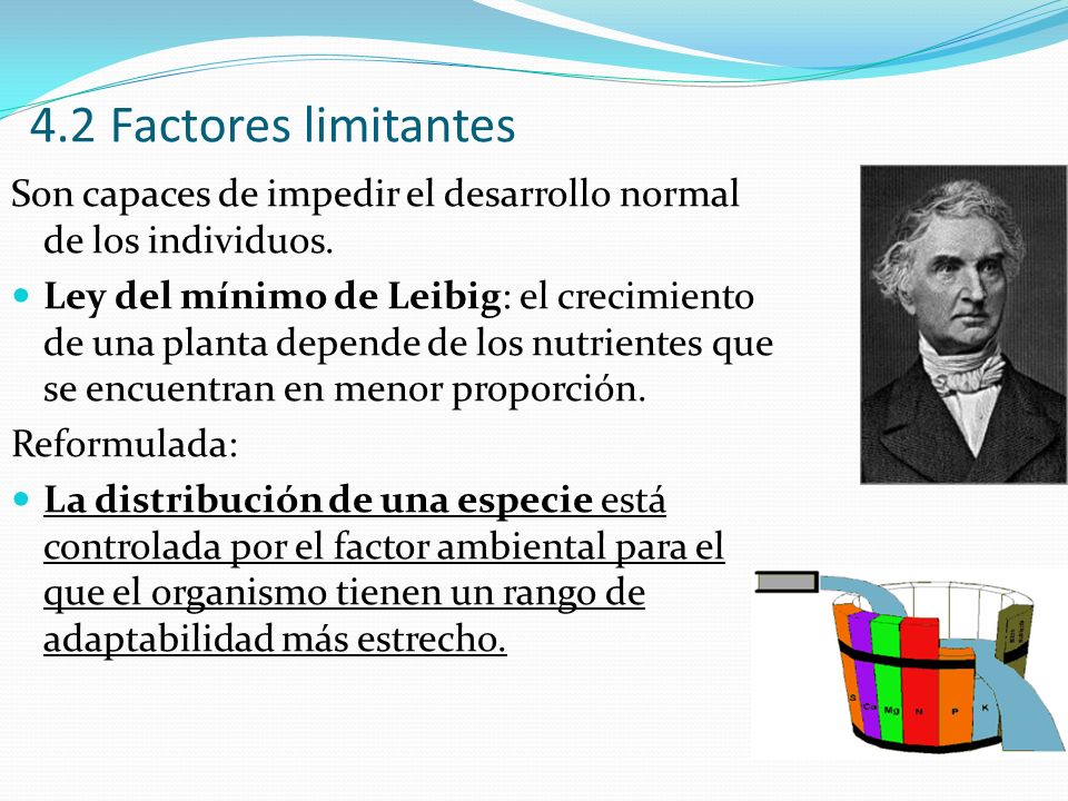 4.2 Factores limitantes Son capaces de impedir el desarrollo normal de los individuos.