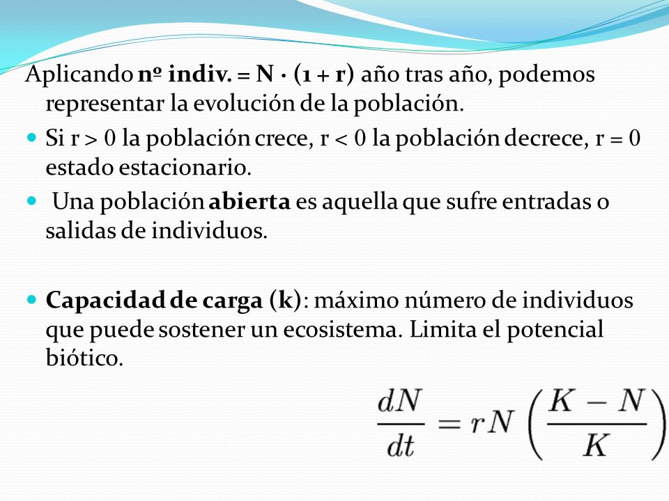 Aplicando nº indiv. = N · (1 + r) año tras año, podemos representar la evolución de la población.