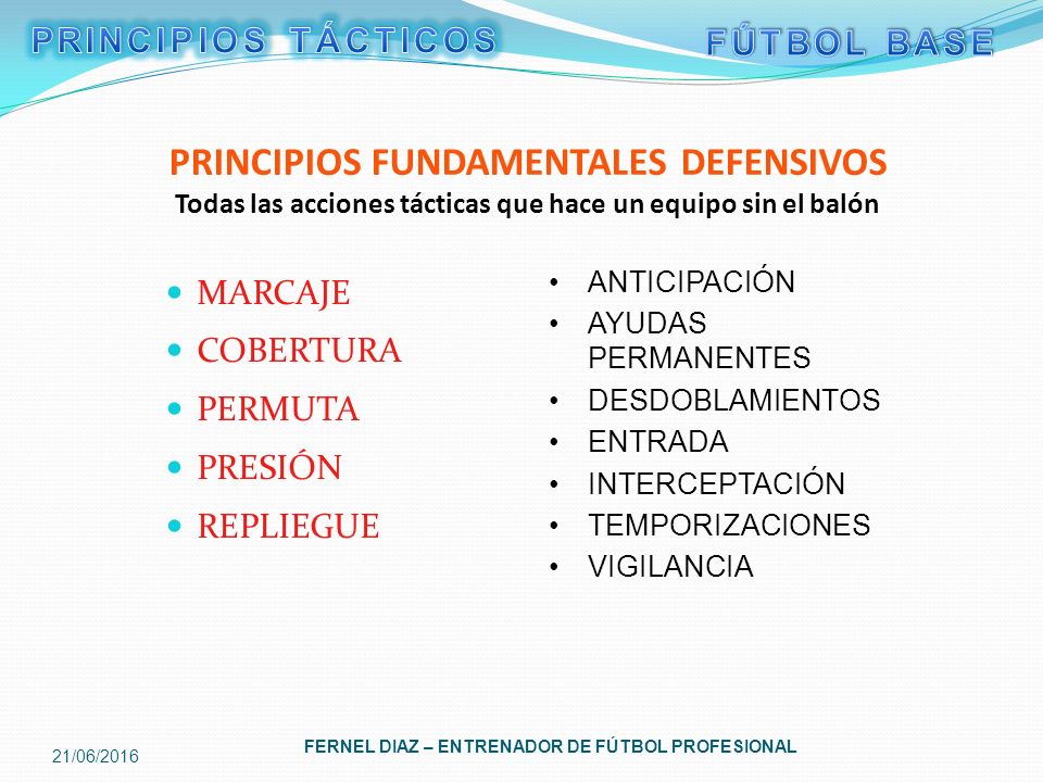 PRINCIPIOS TÁCTICOS FÚTBOL BASE. PRINCIPIOS FUNDAMENTALES DEFENSIVOS Todas las acciones tácticas que hace un equipo sin el balón.