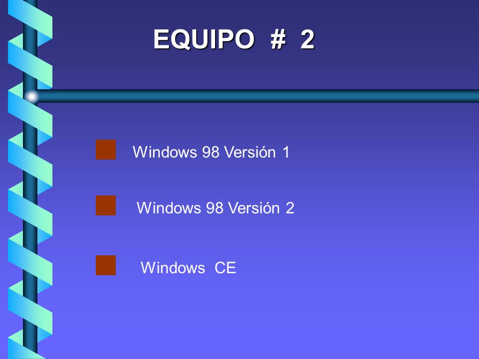 EQUIPO # 2 Windows 98 Versión 1 Windows 98 Versión 2 Windows CE