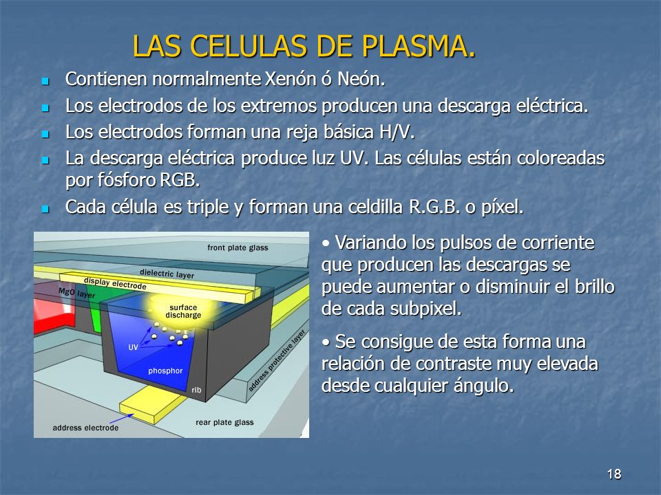 LAS CELULAS DE PLASMA. Contienen normalmente Xenón ó Neón.