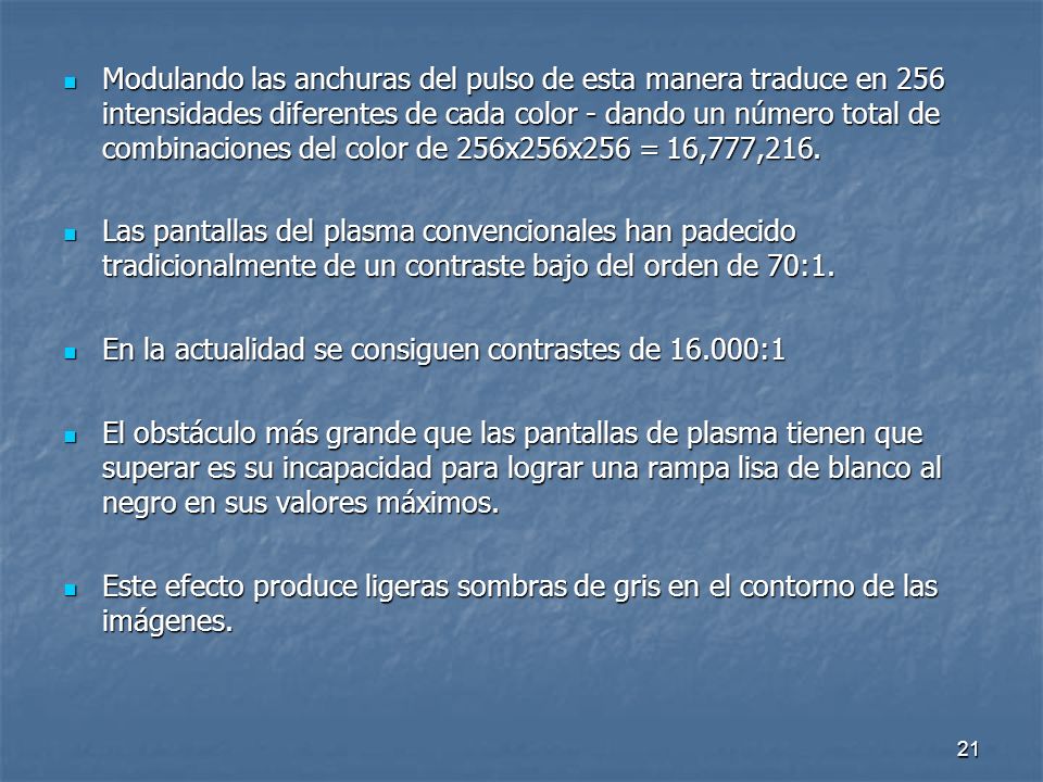 Modulando las anchuras del pulso de esta manera traduce en 256 intensidades diferentes de cada color - dando un número total de combinaciones del color de 256x256x256 = 16,777,216.
