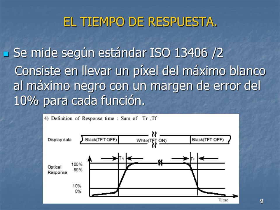 EL TIEMPO DE RESPUESTA. Se mide según estándar ISO /2.
