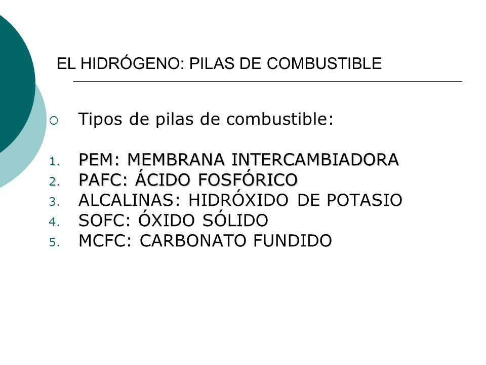 Tipos de pilas de combustible: PEM: MEMBRANA INTERCAMBIADORA