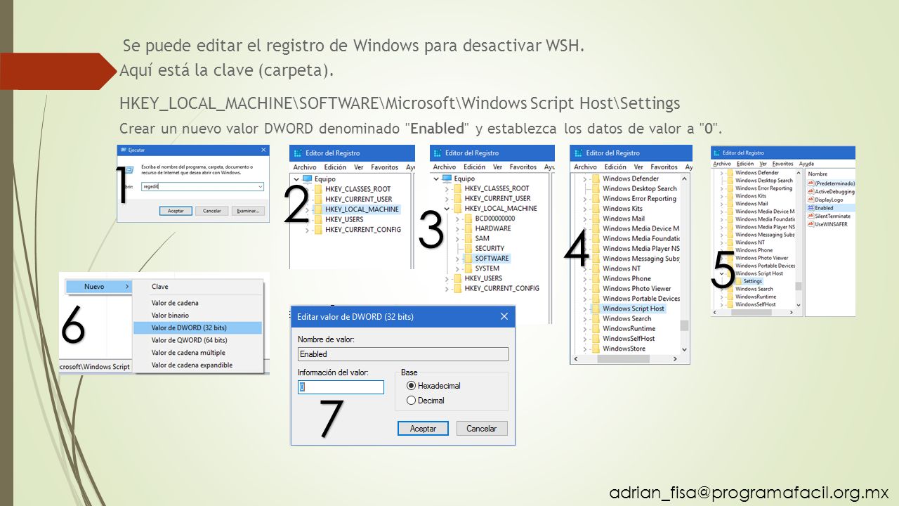 Se puede editar el registro de Windows para desactivar WSH.