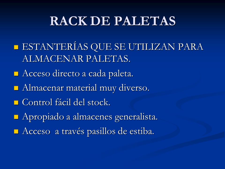 RACK DE PALETAS ESTANTERÍAS QUE SE UTILIZAN PARA ALMACENAR PALETAS.
