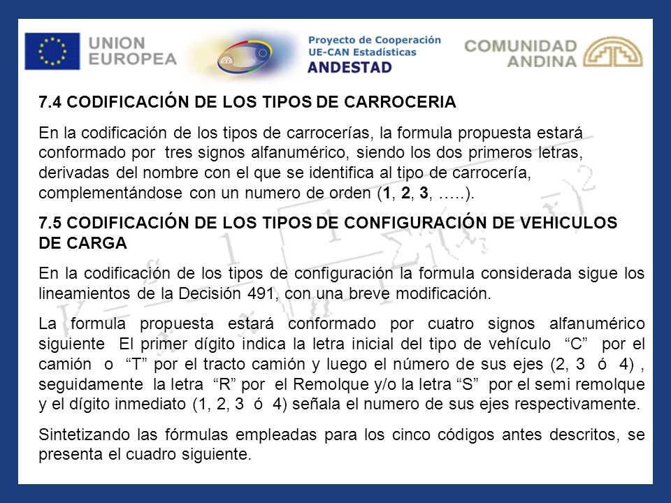 7.4 CODIFICACIÓN DE LOS TIPOS DE CARROCERIA