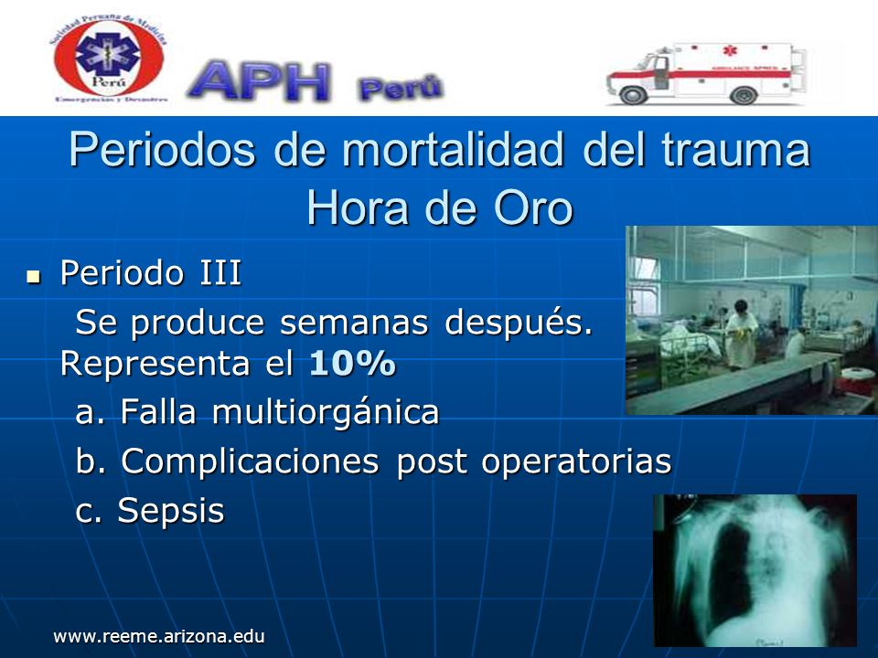 Periodos de mortalidad del trauma Hora de Oro