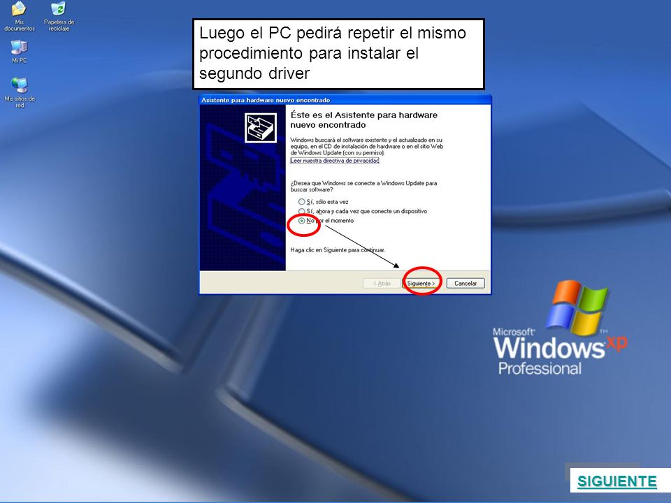 Luego el PC pedirá repetir el mismo procedimiento para instalar el segundo driver
