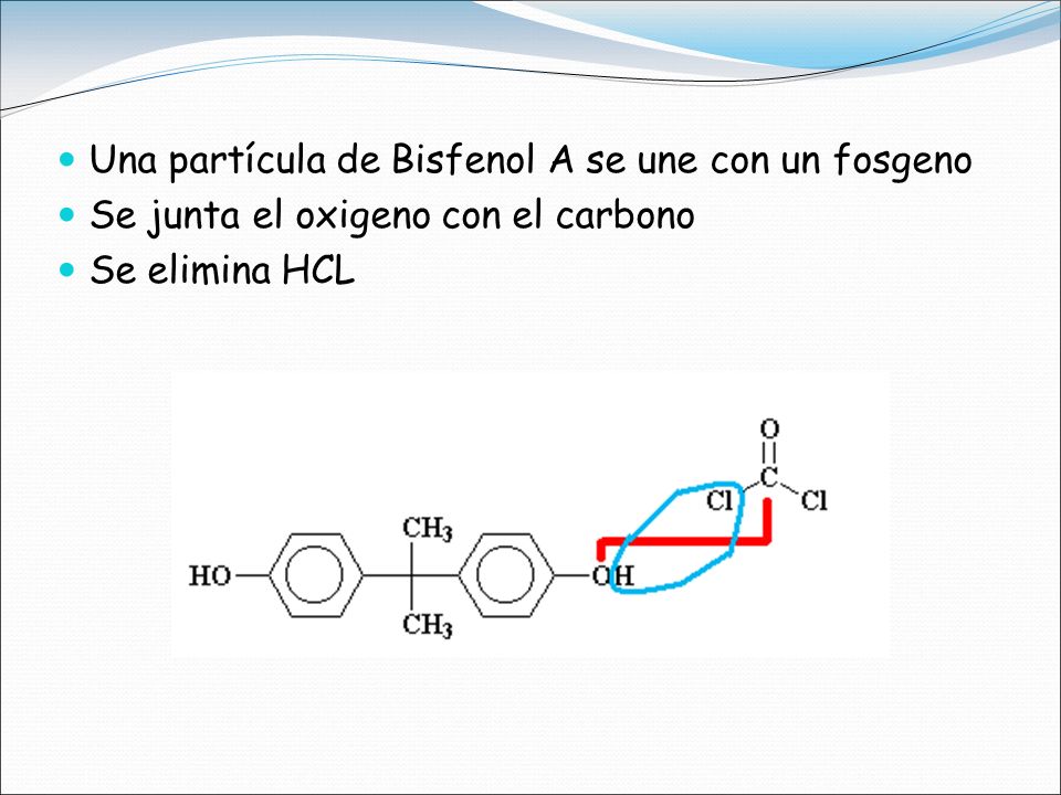 Una partícula de Bisfenol A se une con un fosgeno