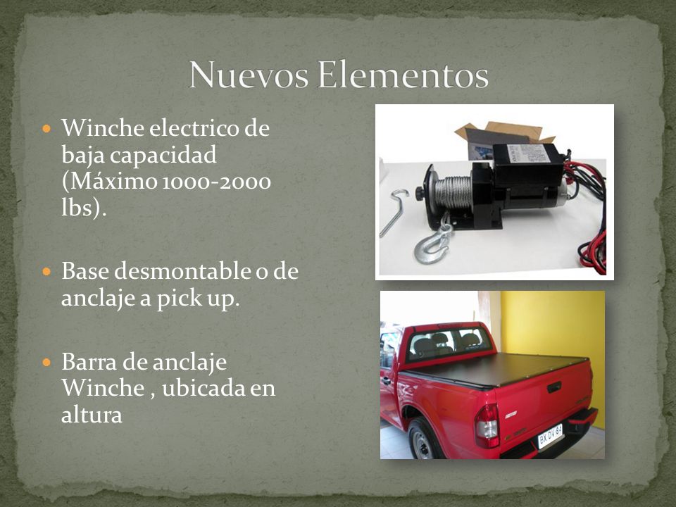 Nuevos Elementos Winche electrico de baja capacidad (Máximo lbs). Base desmontable o de anclaje a pick up.