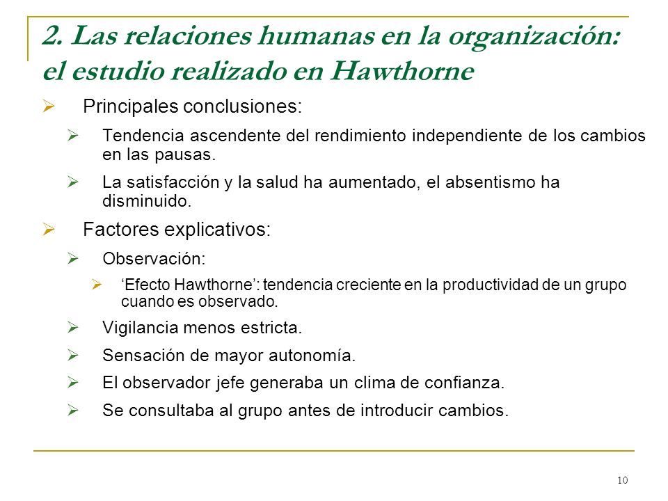 2. Las relaciones humanas en la organización: el estudio realizado en Hawthorne