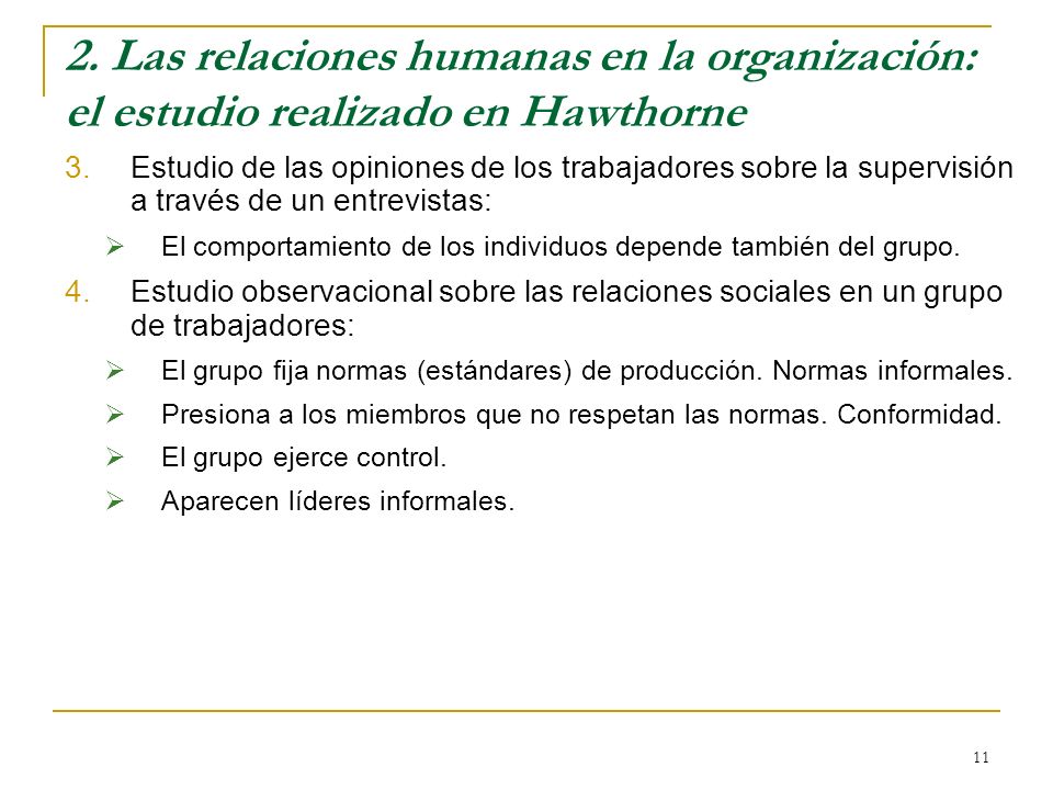 2. Las relaciones humanas en la organización: el estudio realizado en Hawthorne